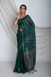 Linen Vidya Balan Jamdani In Green Colour